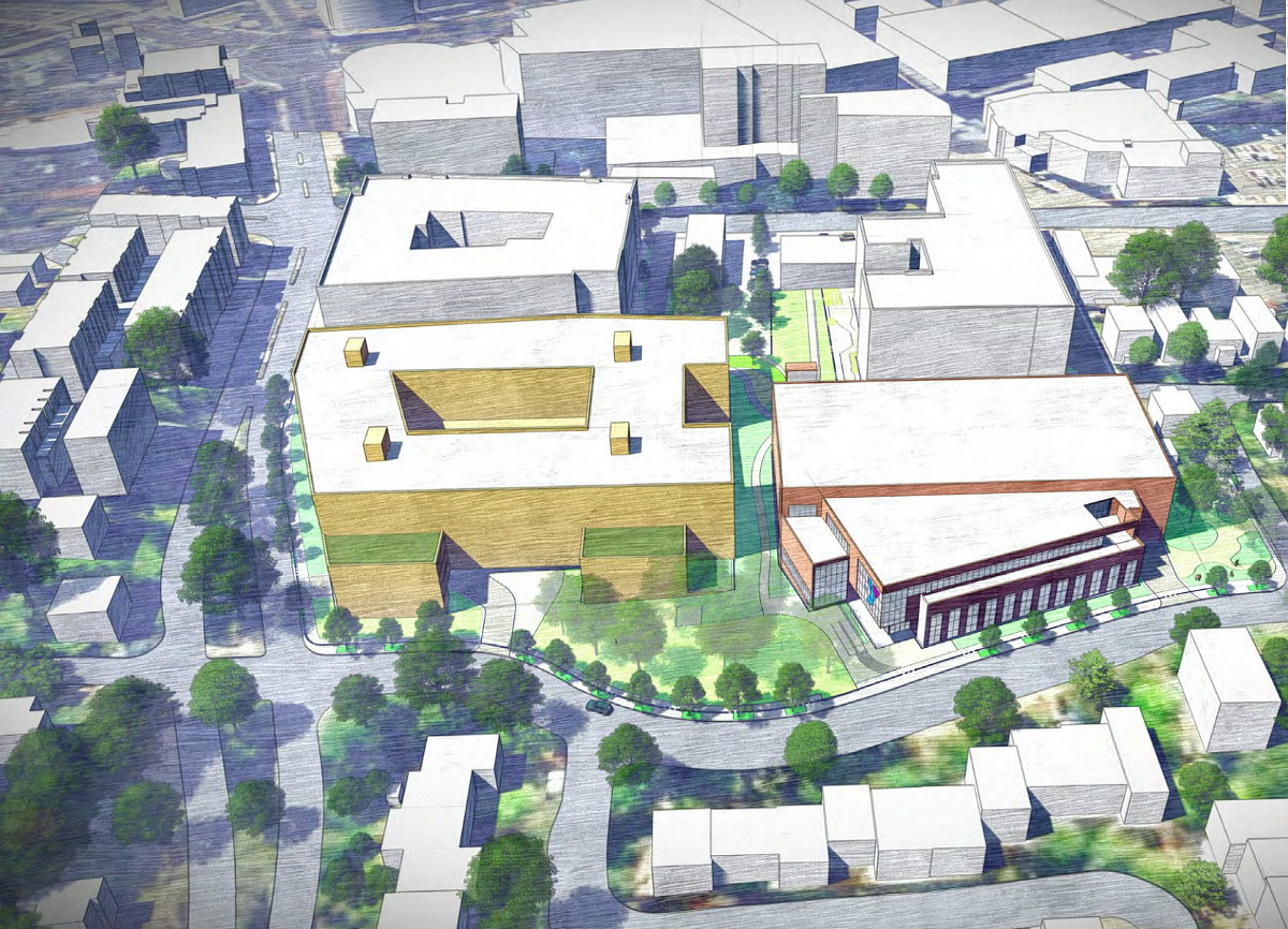 Aerial massing of proposed YMCA redevelopment