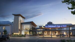 This rendering depicts the planned expansion at Children's Inn at NIH. PERKINS & WILL