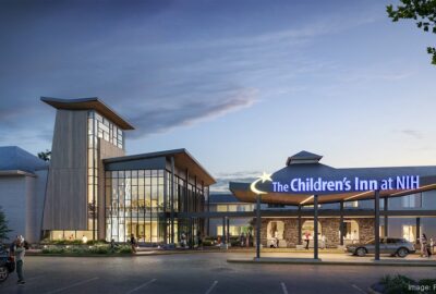 This rendering depicts the planned expansion at Children's Inn at NIH. PERKINS & WILL